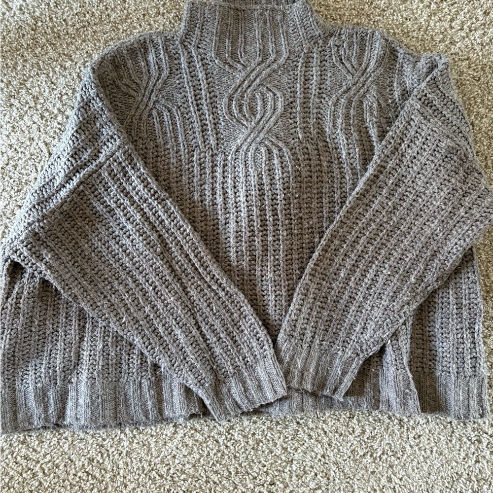 Aerie Taupe Cable Knit Turtleneck Sweater
